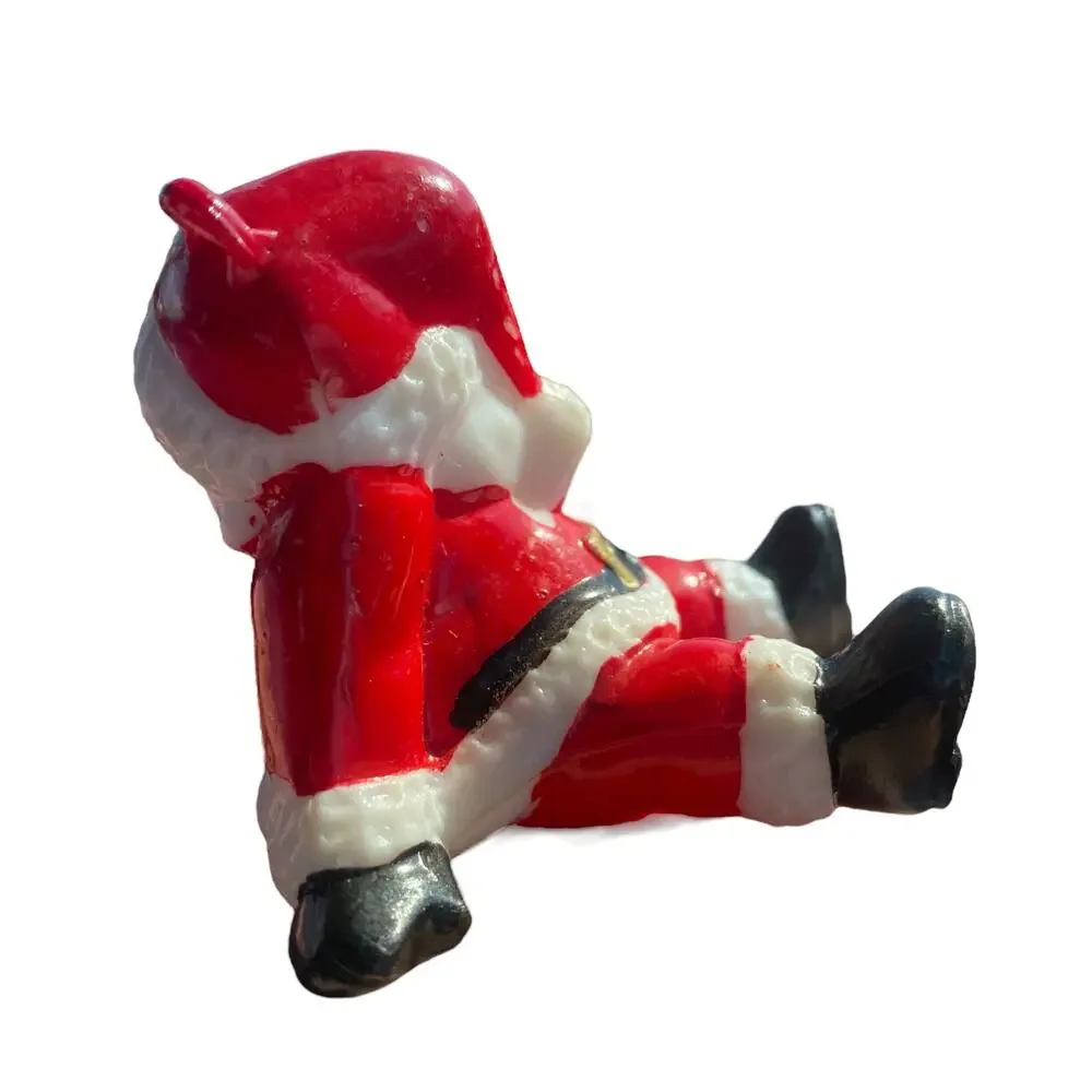 Vintage Hard Plastic Santa Sitting Christmas Ornament Made in Hong Kong 2.5